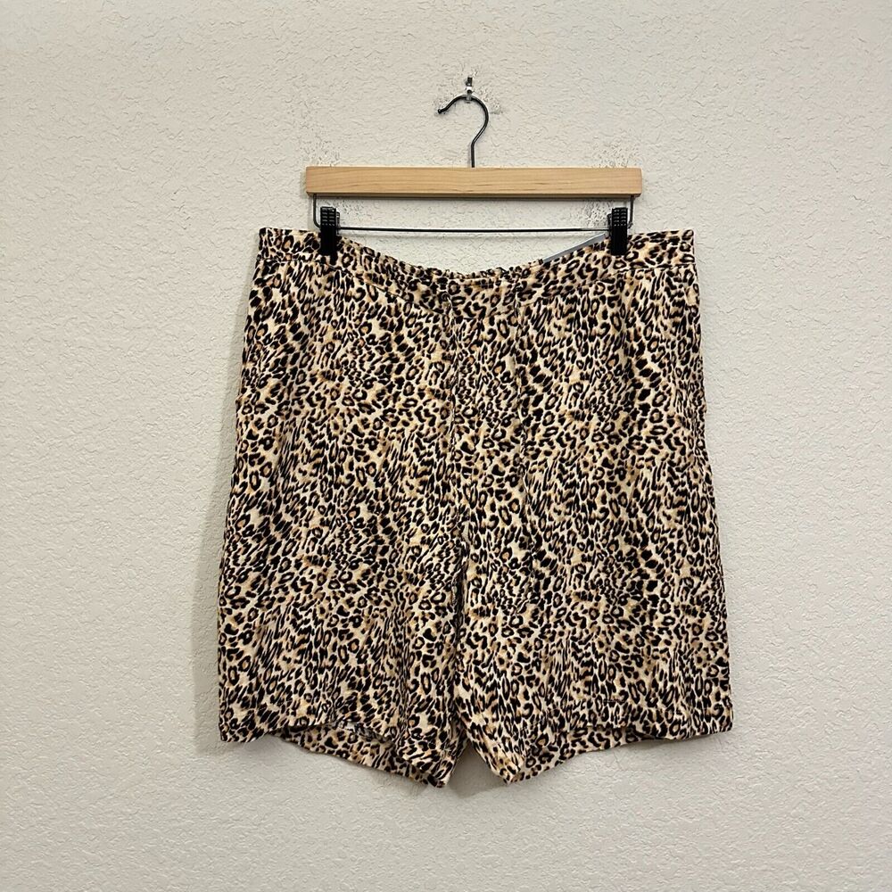 CHICO'S Ocelot Shorts Brown Animal Print High Rise Pull On Linen NWT